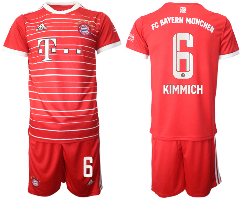 Men 2022-2023 Club Bayern Munich home Red 6 Adidas Soccer Jersey